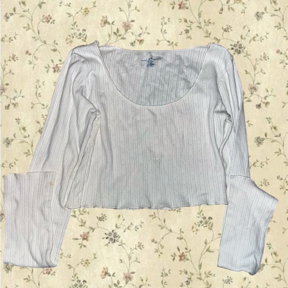 White Ribbed Long Sleeve Top